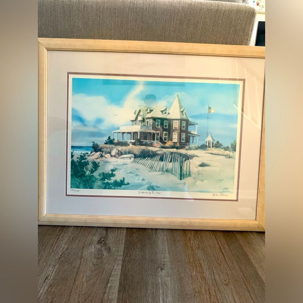 VTG Beach Cottage Core Painting Reprint Art Frame Victories By The Sea Poster